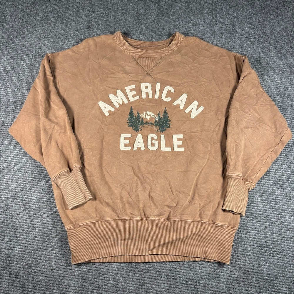American Eagle Sweatshirt Women Small Brown Excellent Graphic Mountain Relaxed
